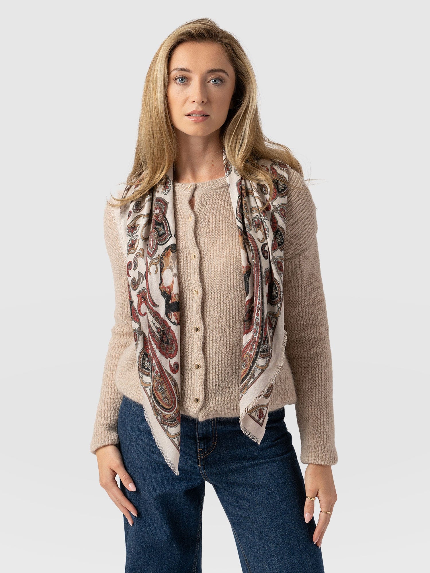 Wren Paisley Scarf Cream/Burgundy - Women's Scarves | Saint + Sofia® US